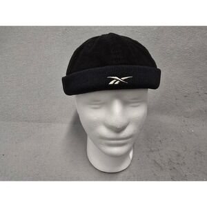 Vintage Reebok Black Docker Hat Vector Logo Brimless Fisherman Cap Mens